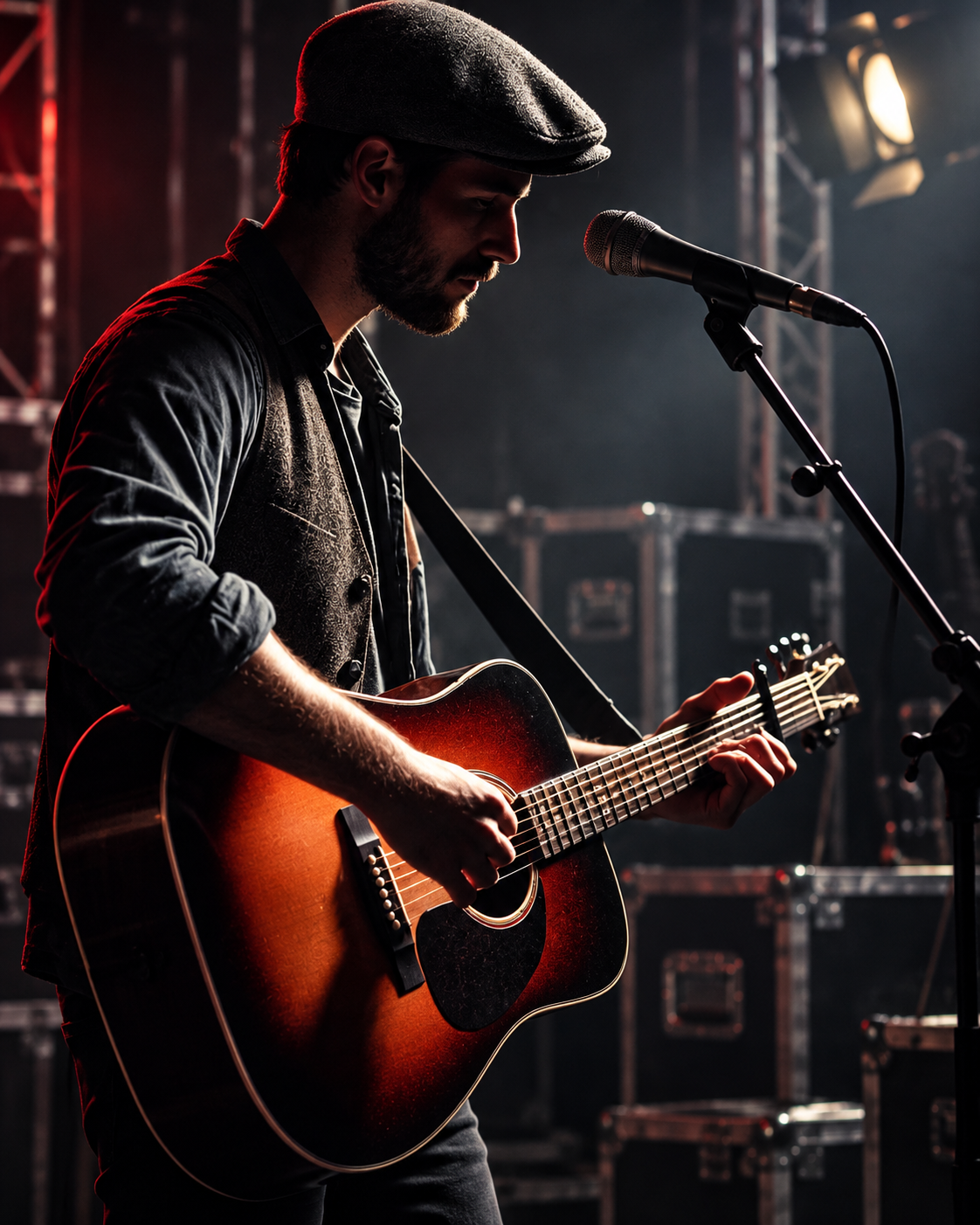 Dirk mit Akustikgitarre und Mikrofon